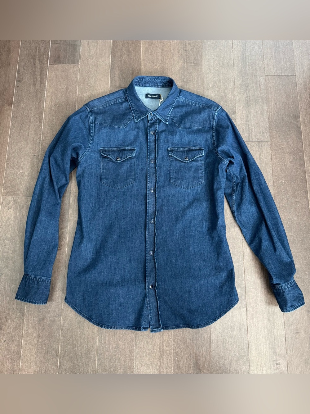 Re_HasH Men Jeans Dark Indigo Denim Western Cowboy Shirt “Tex” size Large